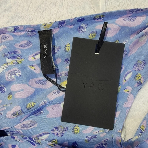 NWT YAS Y.A.S Blue Purple Cropped Jumpsuit Wide Leg Knot Front Zip Back Size 4 - Picture 9 of 14